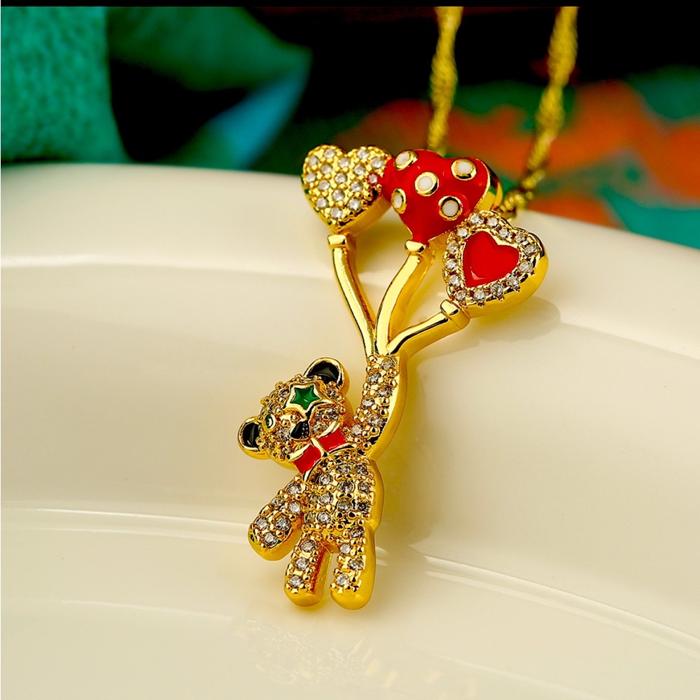 Teddy Bear 18K Gold Plated and Cubic Zirconia Pendant Necklace Trendy & Fashion